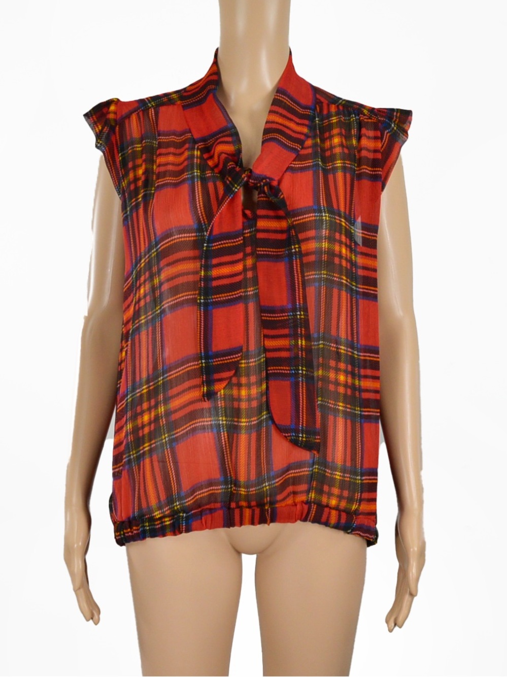 Vintage 90s Morgan De Toi Semi Sheer Plaid Punk Check Bow Tie Top 2000s Y2K